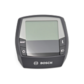 Vooraanzicht van de Bosch Intuvia fietscomputer, het scherm en de knopjes van het display zijn goed zichtbaar.
